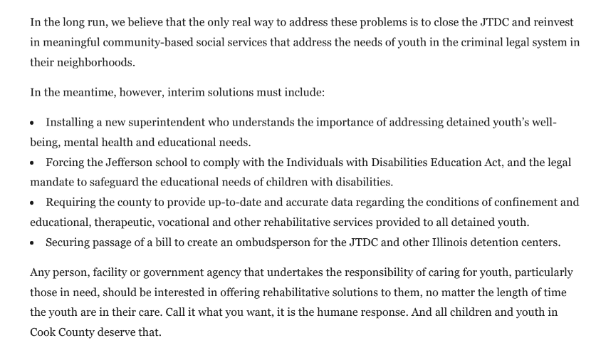 CFJC_NULaw's tweet photo. Prof. Biehl and colleagues Boyer and Negrete note that this latest report is "far from the first — or even the second — time that officials have been put on formal notice that Cook County is doing a dismal job of caring for the children being held," offering these solutions: https://t.co/Rylmm7zgUy