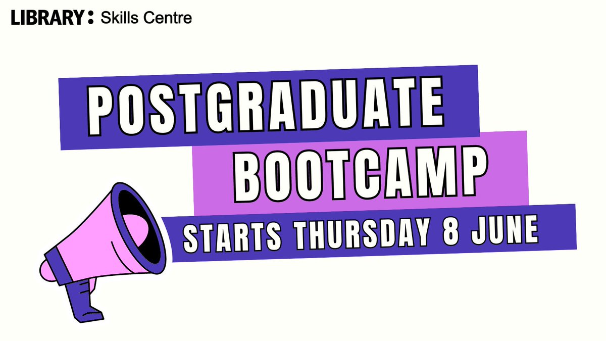 Calling all postgraduate students! The Postgraduate Bootcamp for June 2023 is live and bookings are open. 4 weeks of session focusing on how to navigate your research project or dissertation. Book a session or sign up for recordings - your choice! Visit: libguides.shu.ac.uk/skills/bootcam…