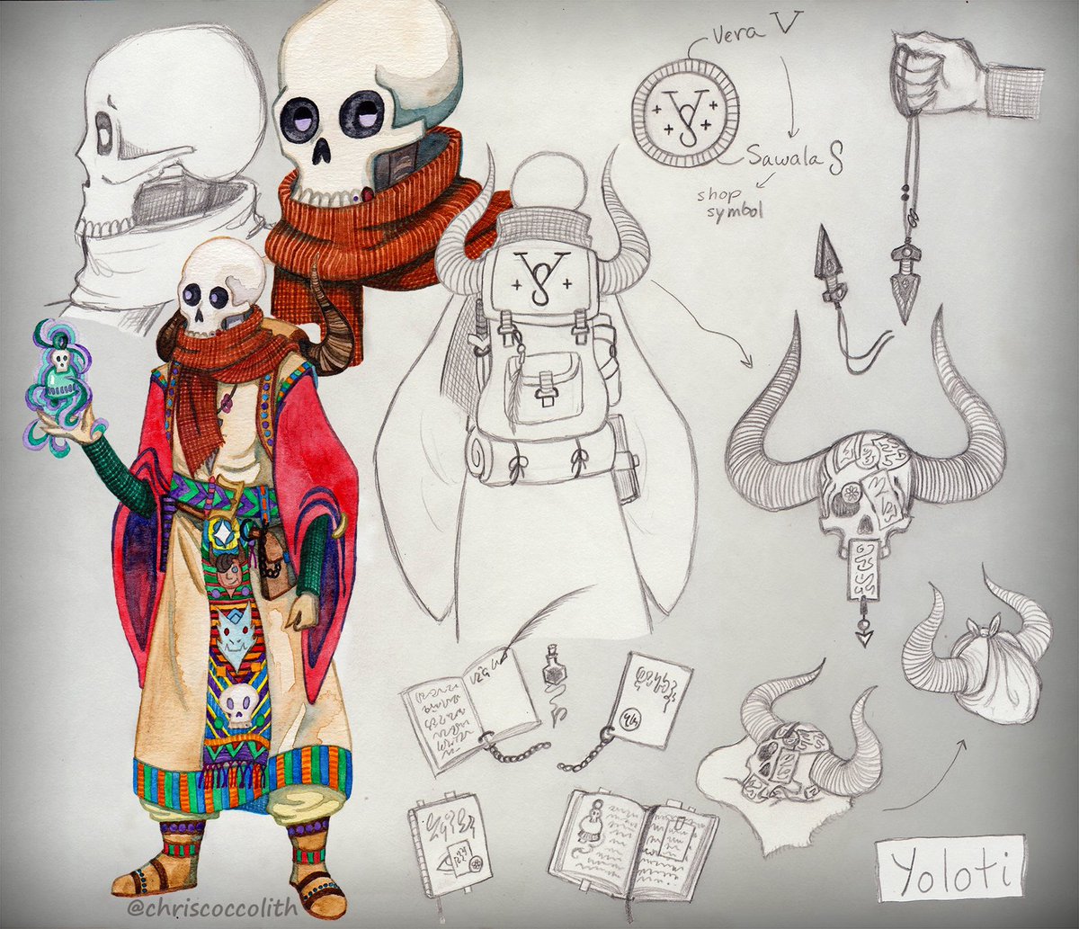 chriscoccolith's tweet photo. The little green guy's name is slimo. I'm not sure on a name for the skull but I colored their eyes with one of my DND characters in mind 🤷🏻 https://t.co/c2843mYqI3