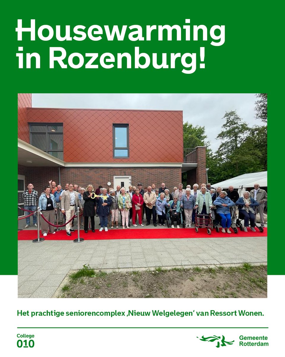 Housewarming in #Rozenburg!

Wethouder <a href="/ChantalZeegers/">Chantal Zeegers ( harsh_arora )</a> overhandigt de sleutel van 44 prachtige duurzame seniorenwoningen van <a href="/RessortWonen/">Ressort Wonen</a>: project Nieuw Welgelegen. Dit project draagt niet alleen bij aan bouwambitie Rotterdam, maar zorgt ook voor doorstroming in de #woningmarkt.