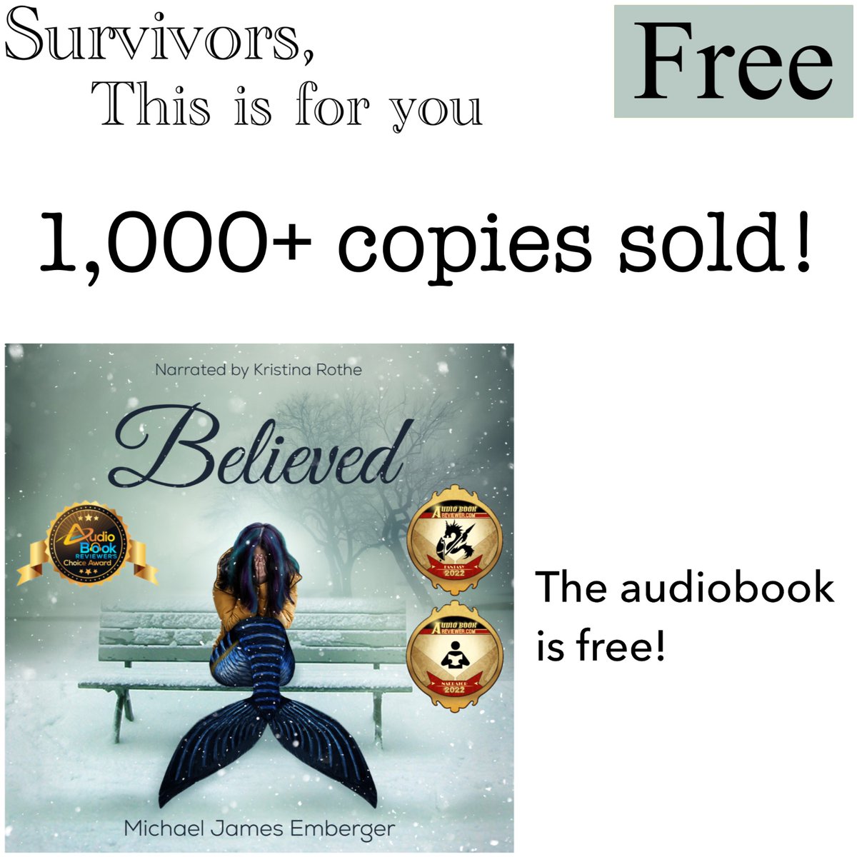 #WritingCommunity Believed is a FREE, award-winning advocacy novel for survivors of sexual assault. If this issue matters to you, please help me share this.

The audiobook and e-book are free.
michaeljamesemberger.com/believed
