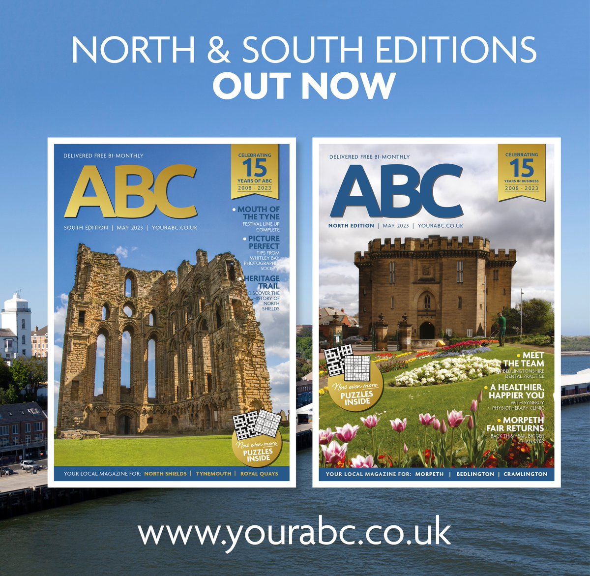 AbcMagazines's tweet photo. ☀️Our North and South editions of ABC are out now. Covering North Shields, Tynemouth, Royal Quays, Morpeth, Bedlington and Cramlington. 

👀Look out for your copy if you're in our distribution area, or read them online here: https://t.co/GDeR8Vi6E3 https://t.co/HSo7Bg6dQ2