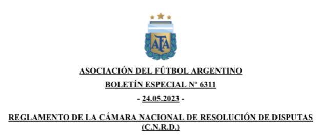 MBambaci's tweet photo. Se publicó el Boletín Especial 6631 de AFA el cual reglamenta la Cámara Nacional de Resolución de Disputas ⚽️⚖️🇦🇷
Tendrá competencia para resolver reclamos patrimoniales entre clubes/ligas, derechos de formación y reclamos entre agentes con licencia
 
https://t.co/ZdwsPcJusU https://t.co/55Bw9FzOvf
