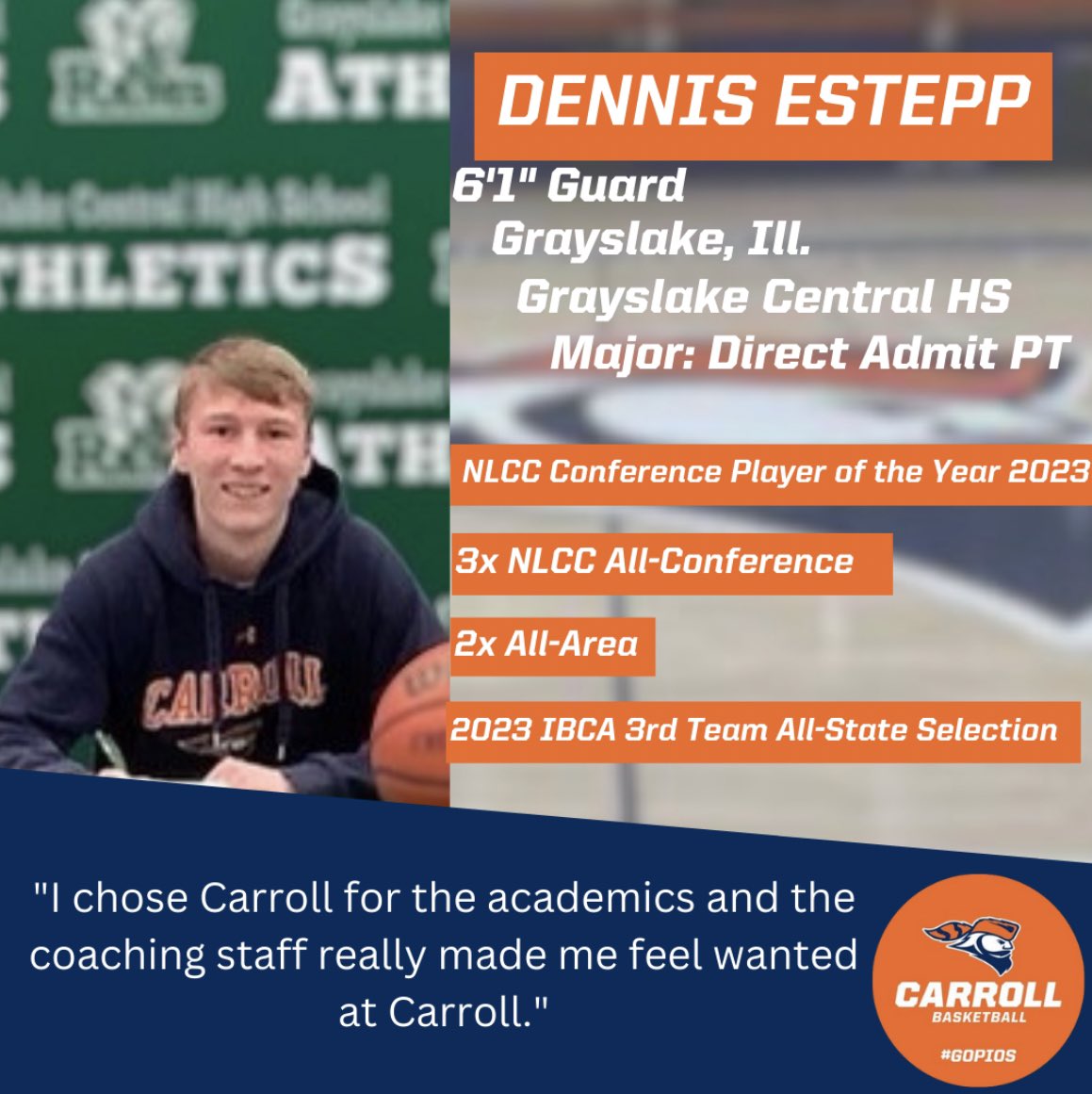Pio_CarrollMBB's tweet photo. First up, Dennis Estepp, 6’1 Guard from Grayslake Central High School. Welcome to the Family! #GoPios @DeadshotdEstepp https://t.co/8CRt4LAvcg