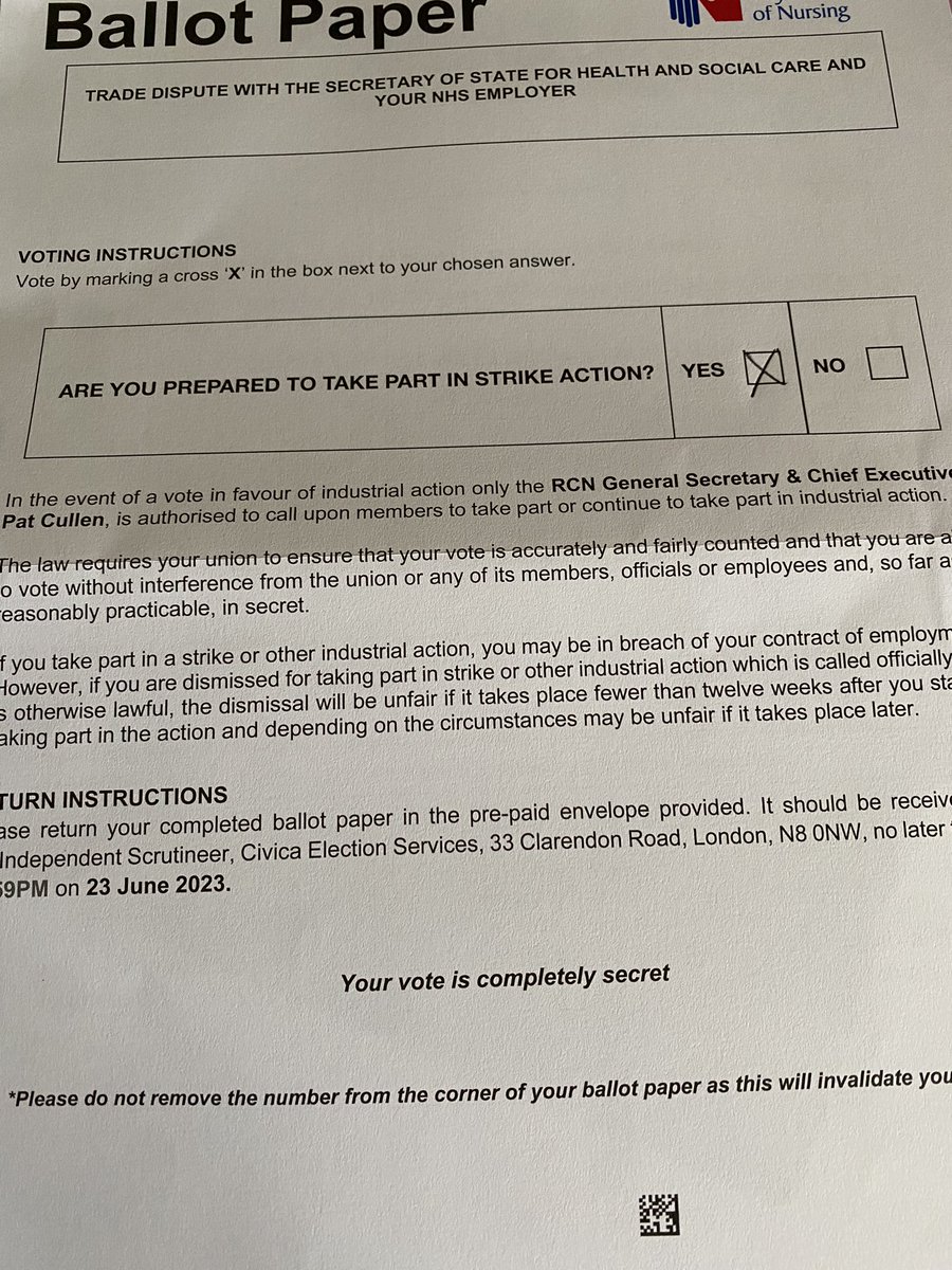 @theRCN Ballot paper received whilst I was at work…… completed & put back in the post! 

#FairPayForNurses #strikeaction #saferstaffingsaveslives #thercn #nurselife