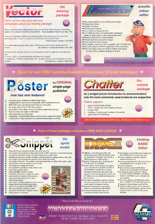 OldTechAdverts's tweet photo. Several programs from 4mation. These software are not that cheap. The vector drawing software is ยฃ85.
https://t.co/SfvFFsdkKJ
#bbcacorn #retrocomputing https://t.co/D6ADFYB7hQ