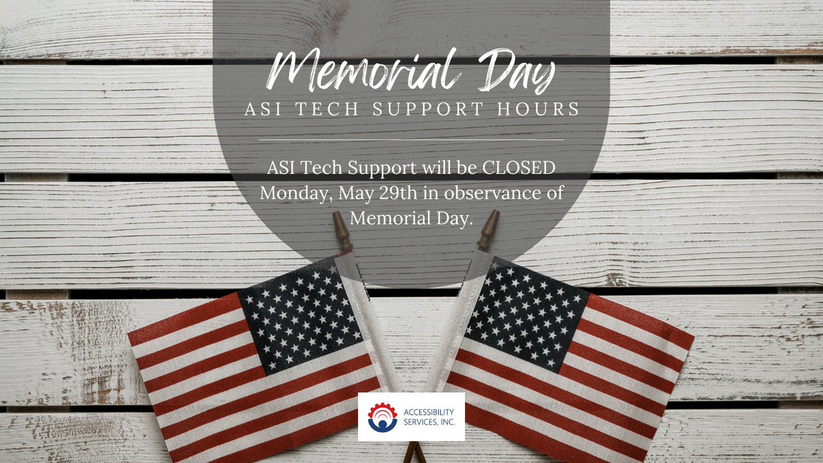 📢𝐓𝐞𝐜𝐡 𝐒𝐮𝐩𝐩𝐨𝐫𝐭 𝐇𝐨𝐥𝐢𝐝𝐚𝐲 𝐔𝐩𝐝𝐚𝐭𝐞 

Tech Support will be out of the office, in observance of #MemorialDay Mon, 5/29.

We will return on Tues, 5/30 8am (EST.).

If assistance is needed, click -> zcu.io/pzQt

#support #assistivetech