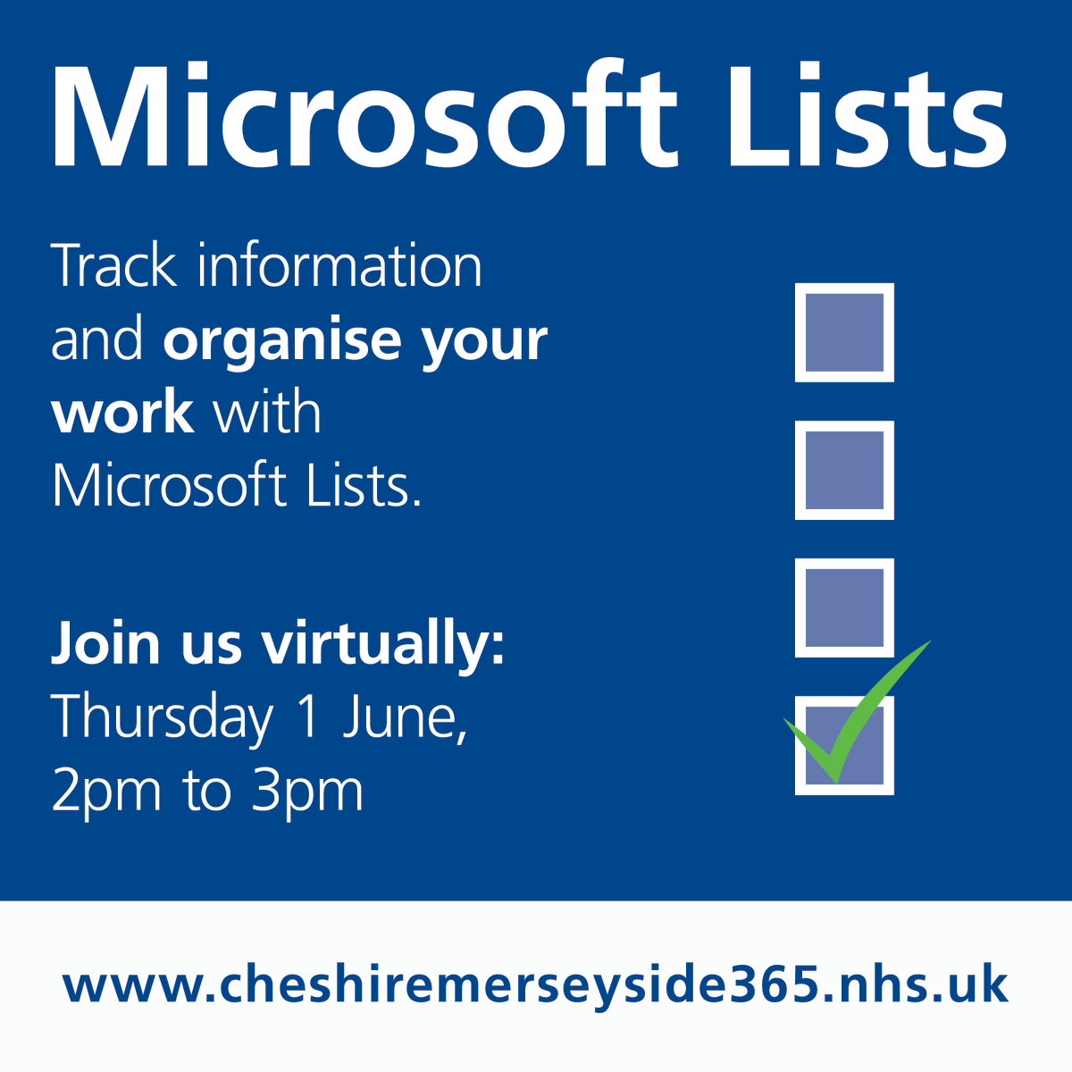 CM_365's tweet photo. 🎓Free Learning!
Track information and organise your work with #MicrosoftLists. Attend the virtual session on 1 June to learn how.
Register for the #MicrosoftKnowledgeHub on https://t.co/rGOTMQduZj to access the session. https://t.co/KYG2QJCd16