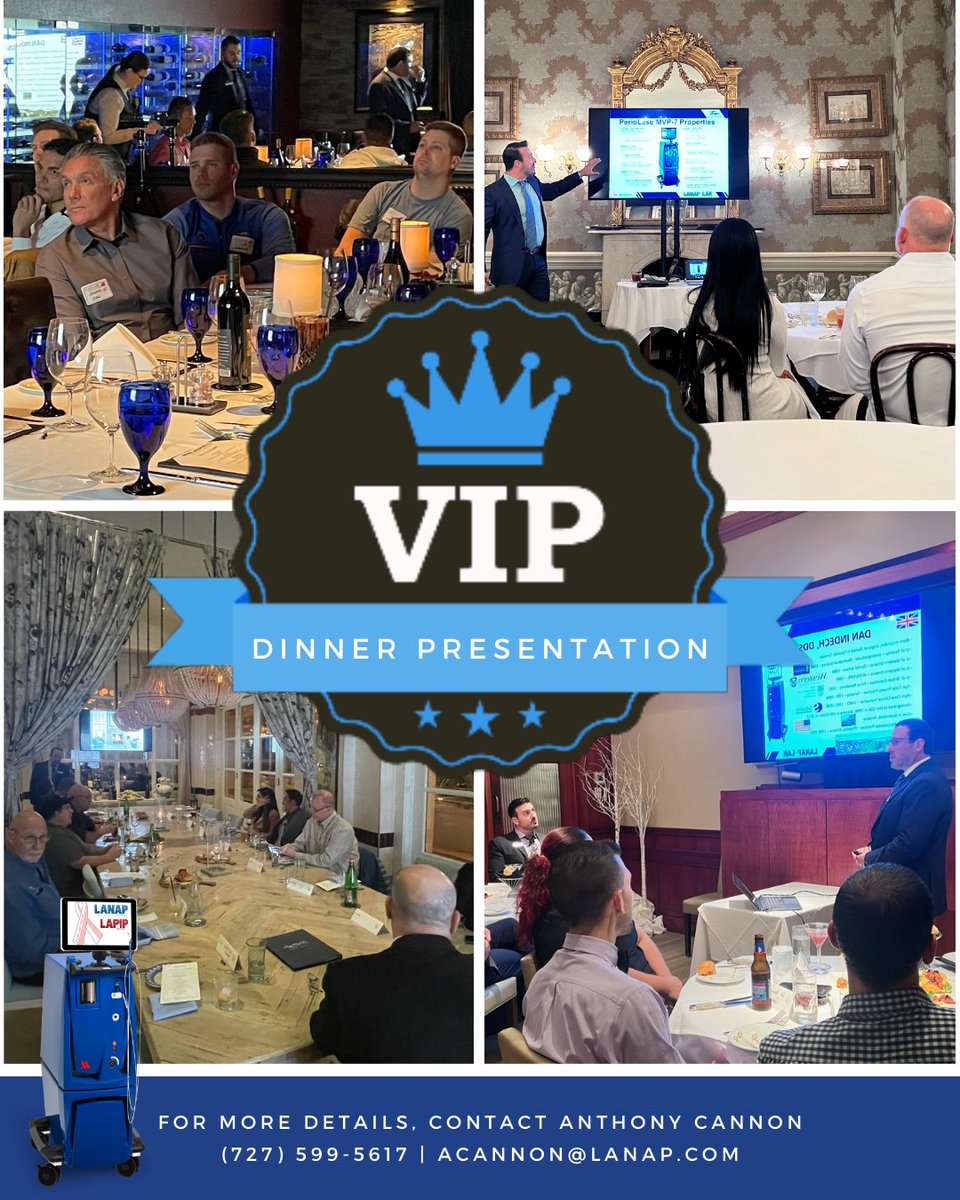 PerioLase4LANAP's tweet photo. You're invited for a night of delicious food, good company, great conversations, and incredible insight! Learn how the #LANAP & #LAPIP protocols can help your practice and patients. Call our National Director of Sales Anthony Cannon at (727) 599-5617 for more details. #Dentistry https://t.co/j3Vu6T3Yhk