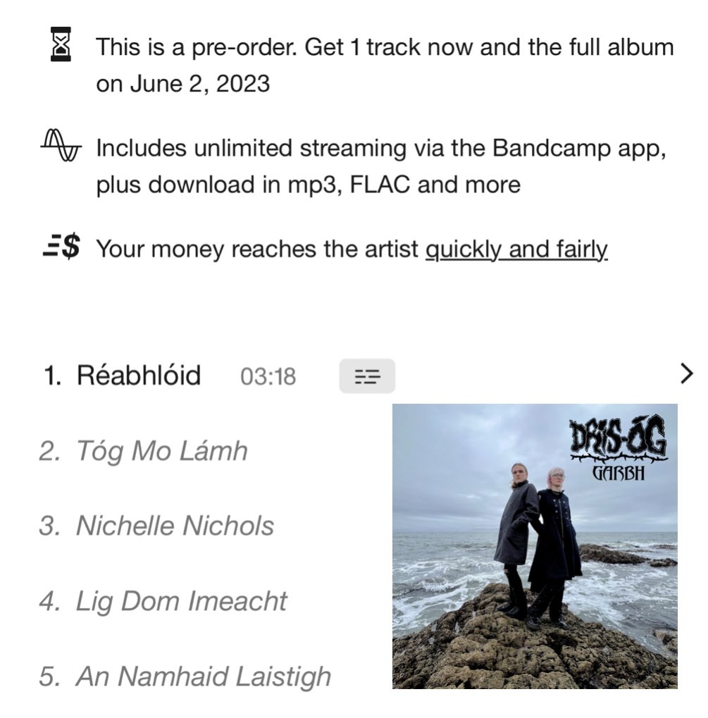dris_og's tweet photo. An ndearna tú pre-order ar Gharbh le @bandcamp go fóill? Gheobhaidh tú ár leagan nua de Réabhlóid (le Dean Flynn ó @bana_rua) láithreach, agus an EP iomlán ar 02/06! 

https://t.co/6SR6ows3P7 https://t.co/jcO1t20eO4