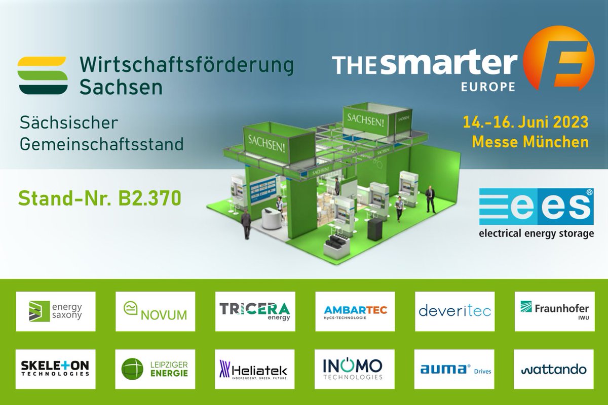 Die Wirtschaftsförderung Sachsen präsentiert vom 14.-16.06.2023 die Innovationen zwölf sächischer Lösungsanbieter auf der ees Europe - Europas größter  Fachmesse für #Batterien und #Energiespeichersysteme.  Energy Saxony ist mit dabei!
➡️lnkd.in/gGzp6gJS