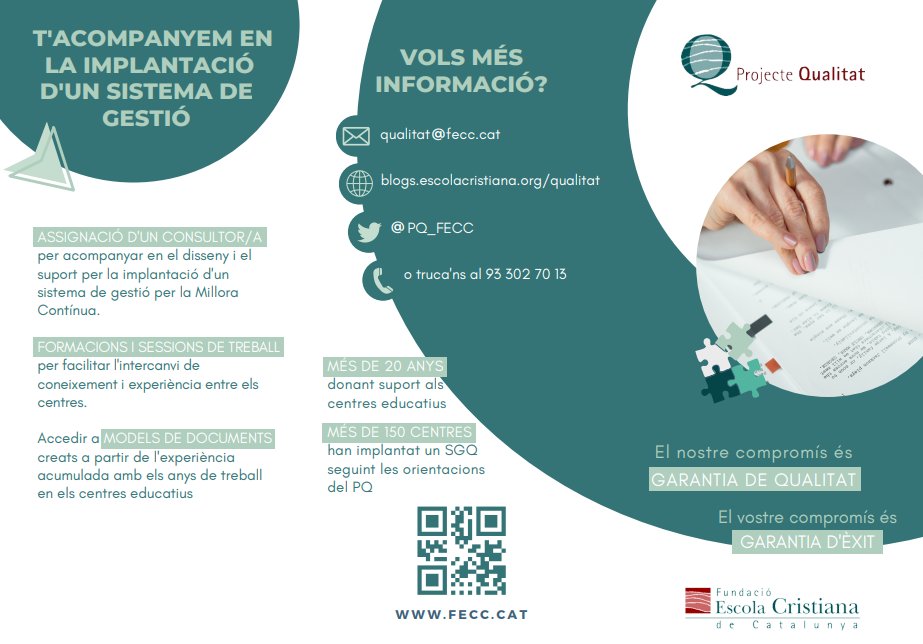 PQ_FECC's tweet photo. 📢No vas poder assistir a la presentació del #ProjecteQualitat per a les #escoles que vam realitzar? No t'amoïnis 🤗 Ja ho pots veure 👉 https://t.co/YzUYlcj41c si vols més informació contacte amb nosaltres directament https://t.co/9e9R8qqAsK