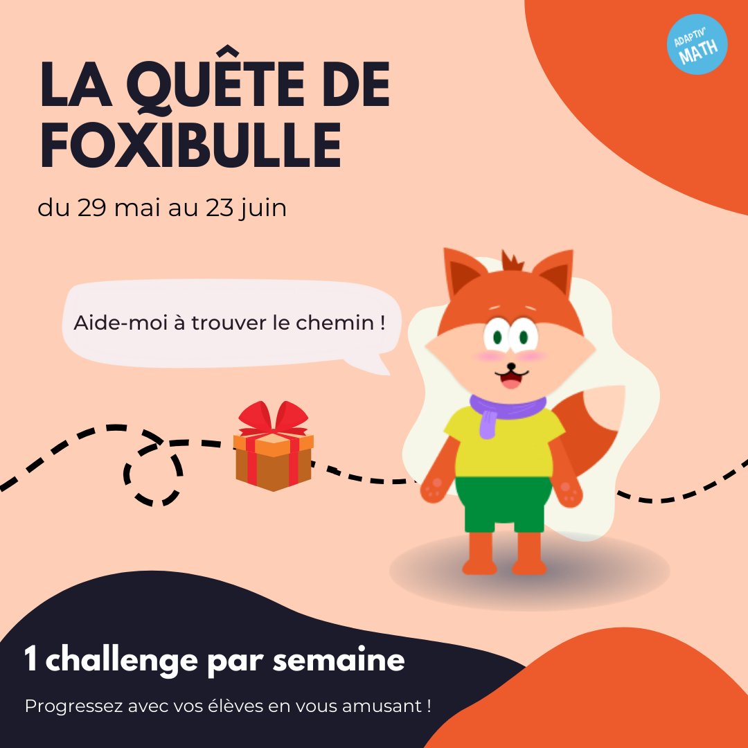 adaptivmath's tweet photo. 🎁JEU CONCOURS🎁

J-3 avant la quête de Foxibulle la renarde 🦊

Avancez dans vos parcours #AdaptivMath et tentez de remporter des cadeaux pour vous et vos élèves !

Vous souhaitez savoir comment participer ? Rendez-vous ici 👉  https://t.co/6P8faKoafI

#laquetedefoxibulle https://t.co/Skrn3JJVVC
