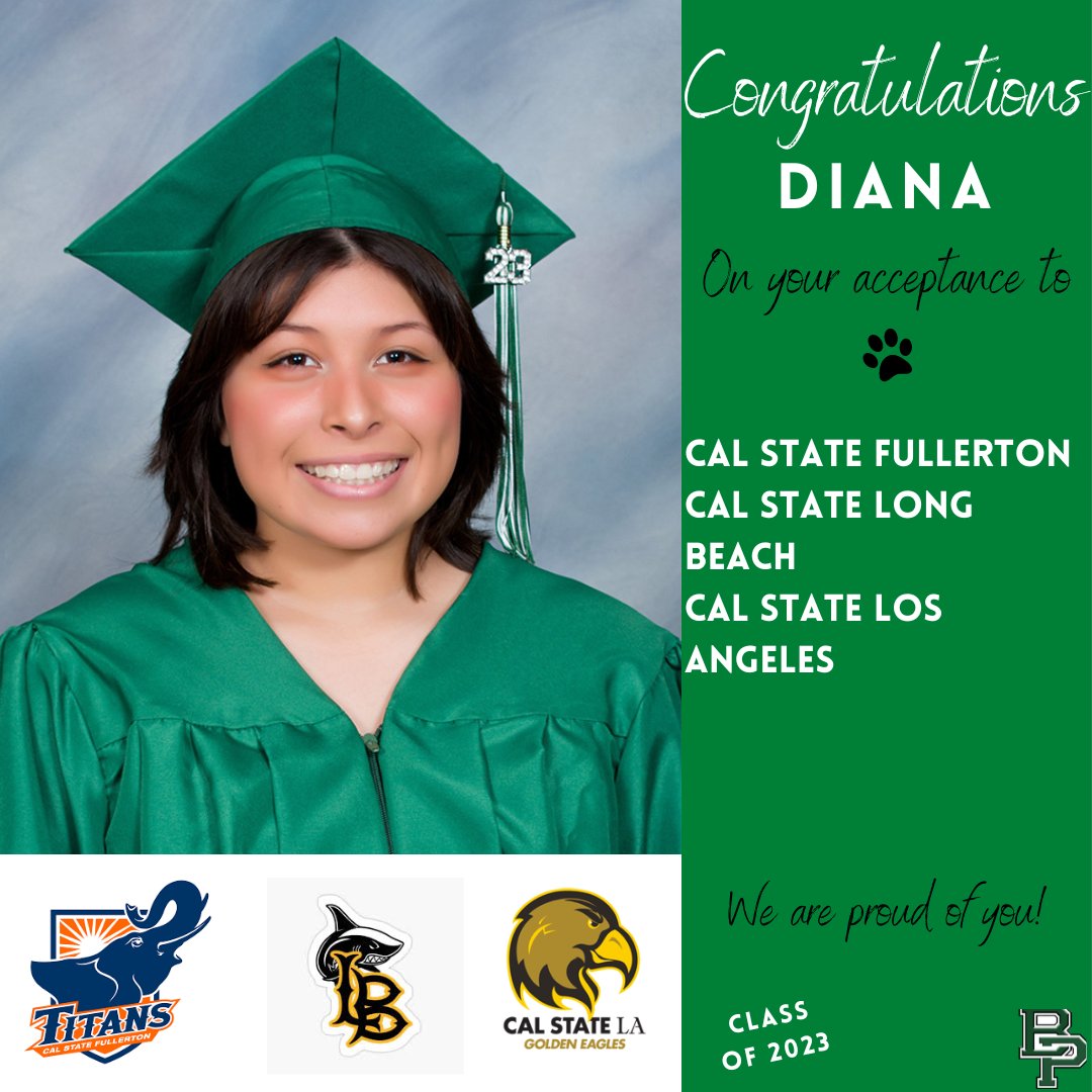 Congratulations Diana on your acceptance to
@csuf @CSULB @CalStateLA  #bphs2023 #riseup #collegebound @fjuhsd @BPHSCOYOTES
@BuenaParkHS @BuenaPark_ASB