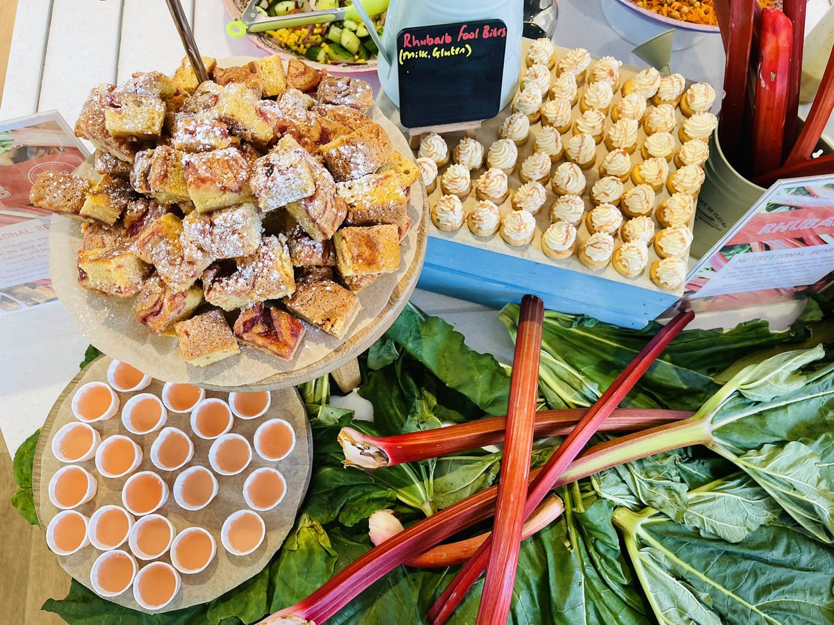 mossluke's tweet photo. Rhubarb Tasting Table today with a homemade cordial, shortbread fools, and a Rhubarb and Custard Blondie. Creat source of magnesium, potassium and vitamin C for the growing children @bcsbirmingham @HolroydHowe @BCSHead_ @pammybabe68 @SharonStaintho1 @chefbenji64 @NishaRo27977246 https://t.co/3L0CEVwNjX