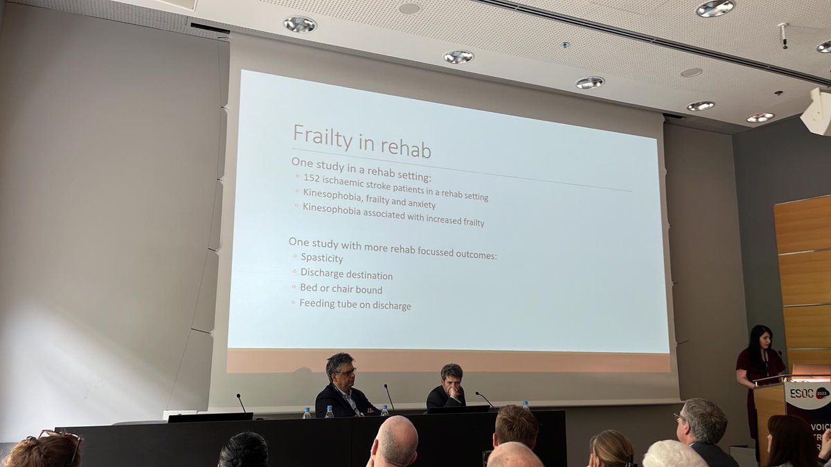 .<a href="/LBeishon/">Lucy Beishon</a> flying the flag for our systematic review and the lack of evidence on frailty in stroke rehab. #ESOC2023