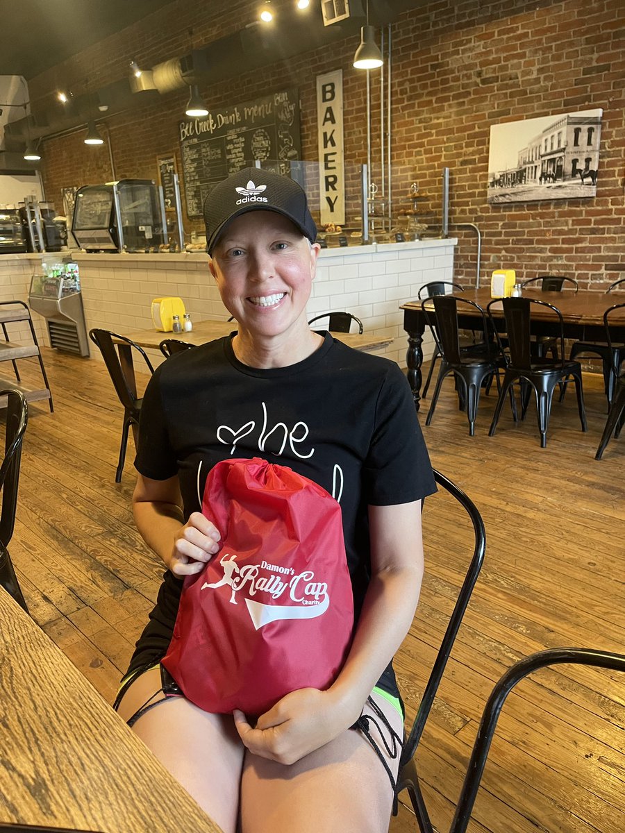 Thank you to former recipient, Jill for delivering a rally pack to Angela last week. She just had her last chemo and is starting to feel better! #rallywithhope ❤️🎗️