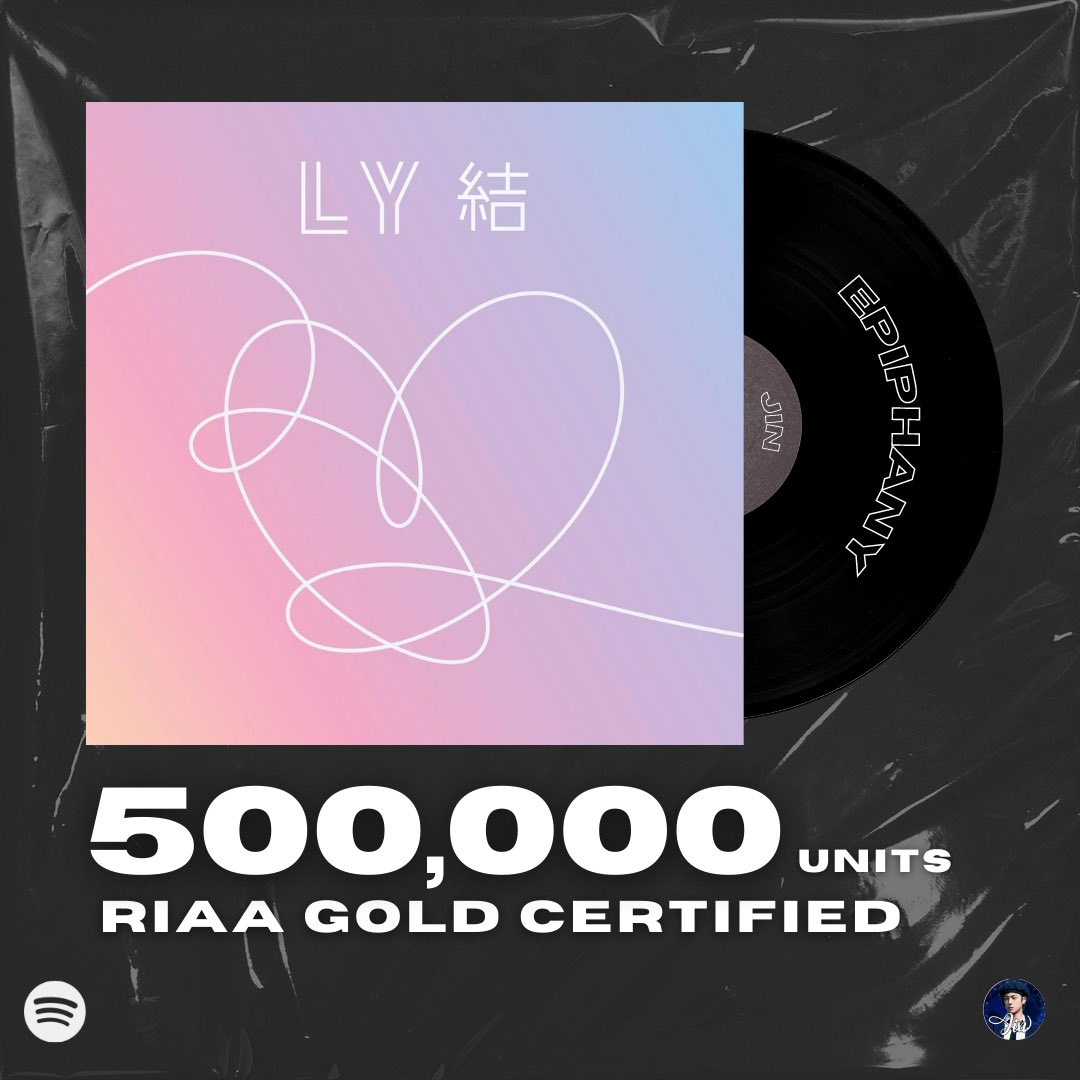“Epiphany” by @BTS_twt #Jin has now sold over 500,000 units in the US and is now eligible for RIAA Gold Certification 🇺🇸

Congratulations Jin 👏👏👏

RIAA GOLD EPIPHANY 
500K UNITS FOR EPIPHANY