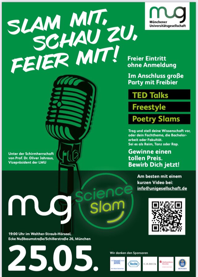 Mittermeier_M's tweet photo. Heute Abend ist der Science Slam der Münchner Universitätsgesellschaft. Eine schöne Gelegenheit Wissenschaft mal anders zu erleben - in aller LMU-Breite. Ich bin mit dabei! https://t.co/jnnXOsm0UH