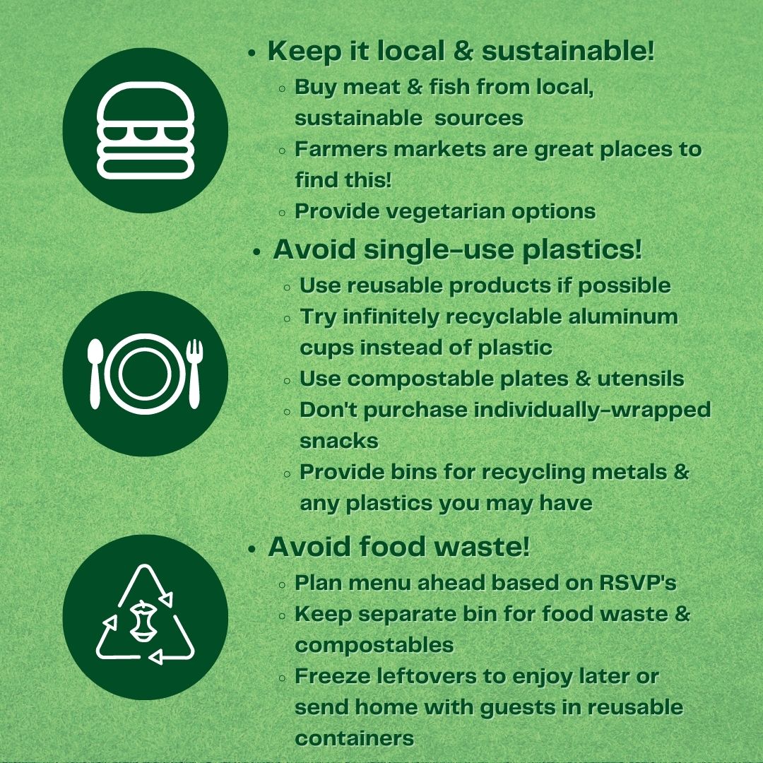 #MemorialDay is the unofficial kickoff to #summer #barbecue season. Planning a party this weekend? Here are some simple tips to keep it #sustainable and #reducewaste! 🍔🌭🌽🍦 
#bbqseason  #sustainableparties #sustainableliving #reducereuserecycle #partyplanning
