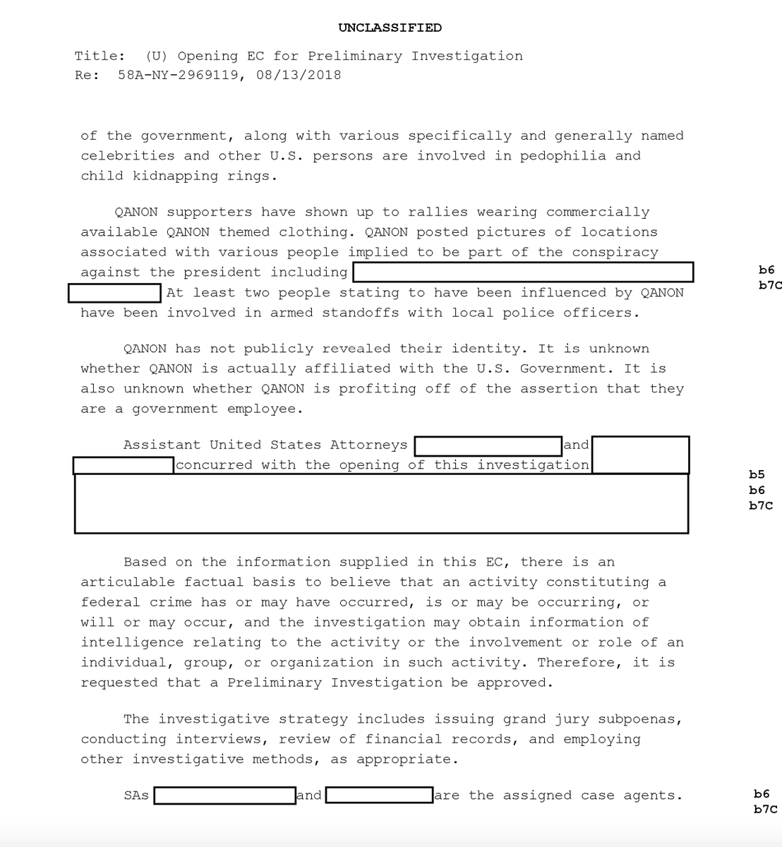 AlKapDC's tweet image. Documents newly released by the FBI suggest that the bureau opened an investigation in 2018 into the identity of Q regarding the possible federal crime of "false personation of a federal official," &amp;amp; that subpoenas were issued, but that the investigation closed in 2019.