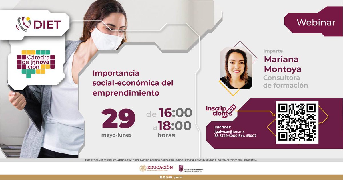 El emprendimiento es una pieza clave para el crecimiento económico 📷 de nuestro país 📷, conoce más acerca de su importancia en este conversatorio.
Regístrate ahora en forms.office.com/r/7iRNp2LTNY o escaneando el QR.
#Crea #Emprende #Innova #IPN #SIIS