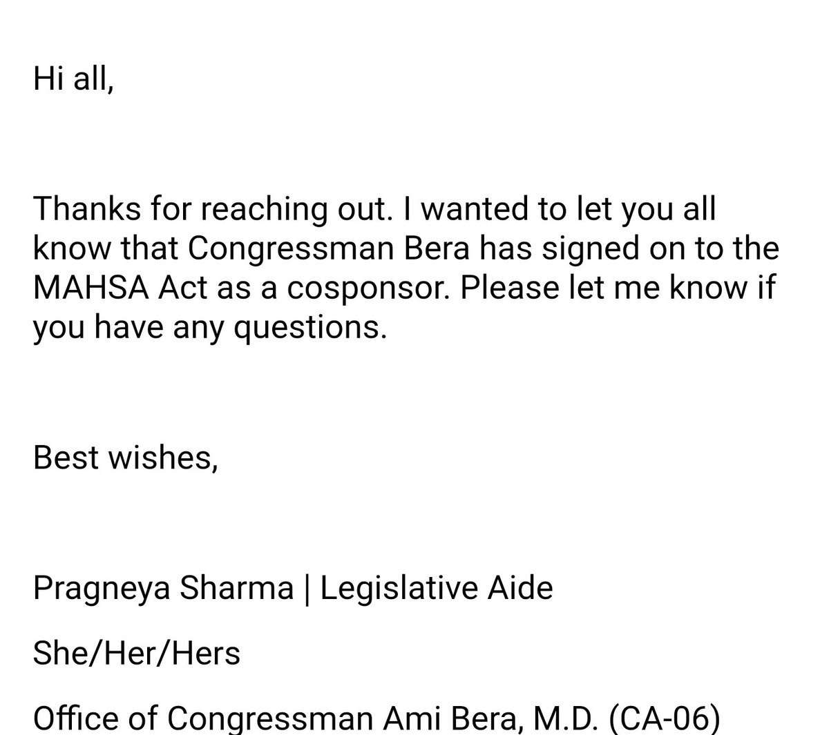 Dear @RepBera, thank you for cosponsering #MAHSAAct.  Thank you for hearing your constituents. 🙏🏻🙏🏻🙏🏻🙏🏻🙏🏻🙏🏻🙏🏻🙏🏻🙏🏻🙏🏻 #MahsaArmy