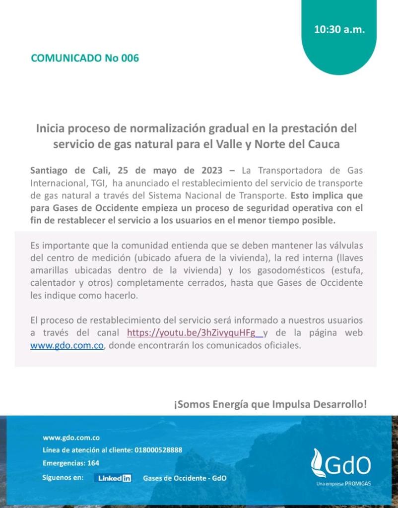Ante el anuncio del Gobierno Nacional de la normalización gradual del servicio de gas natural en las próximas 12 horas, tenga en cuenta:

✅ No abrir las llaves del gas hasta que se restablezca el servicio. 

(1/2)🧵