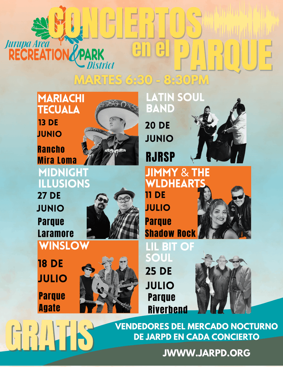 JARPD1984's tweet photo. FREE Concerts in the Park Tuesday Nights in June & July. Market Night vendors and food trucks travel with the concerts.
Conciertos GRATIS en el Parque los martes por la noche en junio y julio. Los vendedores de Noche Mercado viajan con los conciertos. #jarpd4fun https://t.co/WxXXNS4ggL