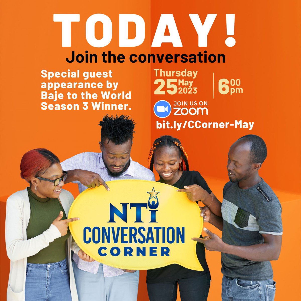 Today! We have a fantastic Conversation Corner lined up for you with the Baje to the World season 3 winner, Kyrique Alleyne! Join us via the ZOOM link at 6:00pm! #NTI #ConversationCorner #BajeToTheWorld