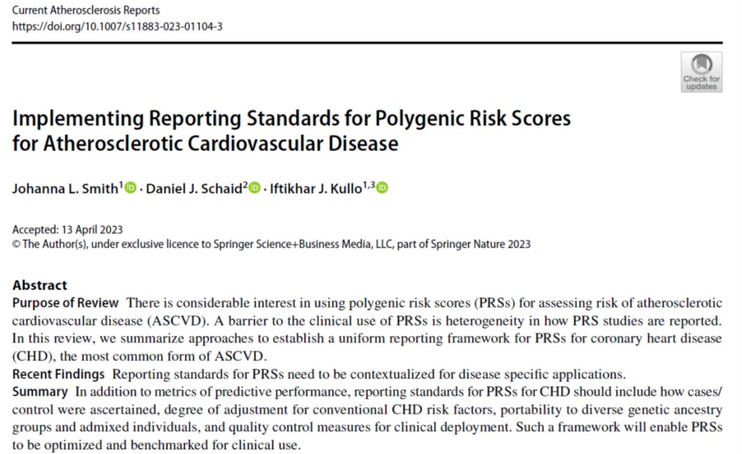 Contextualizing/adapting #PRS reporting standards for Atherosclerotic Cardiovascular Disease (ASCVD): a review by @Johanna_L_Smith