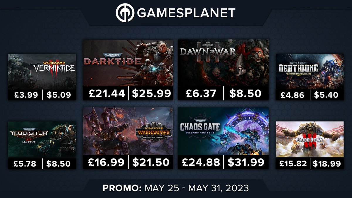 #ad It's time for the BIGGEST <a href="/warhammer/">Warhammer Official</a> Sale Yet! Check Out <a href="/GamesplanetUK/">Gamesplanet</a> Official Global Sale as part of the Warhammer Skulls Event! Huge savings on all Warhammer titles (Some Up to 90% off) Ends June 1st! gamesplanet.com/games/offers/s…