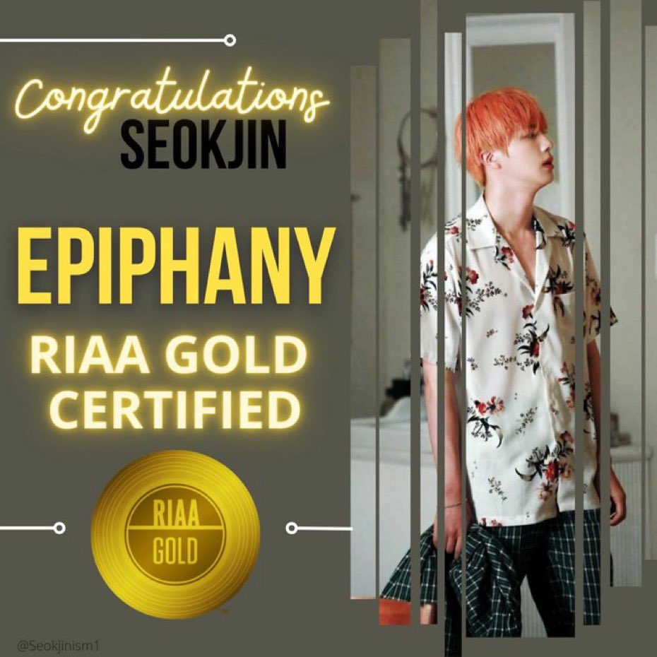 축하합니다

CONGRATULATIONS JIN
RIAA GOLD EPIPHANY
500K UNITS FOR EPIPHANY

#RIAA_GOLD_EPIPHANY
#TheAstronaut #Jin #방탄소년단진 @BTS_twt