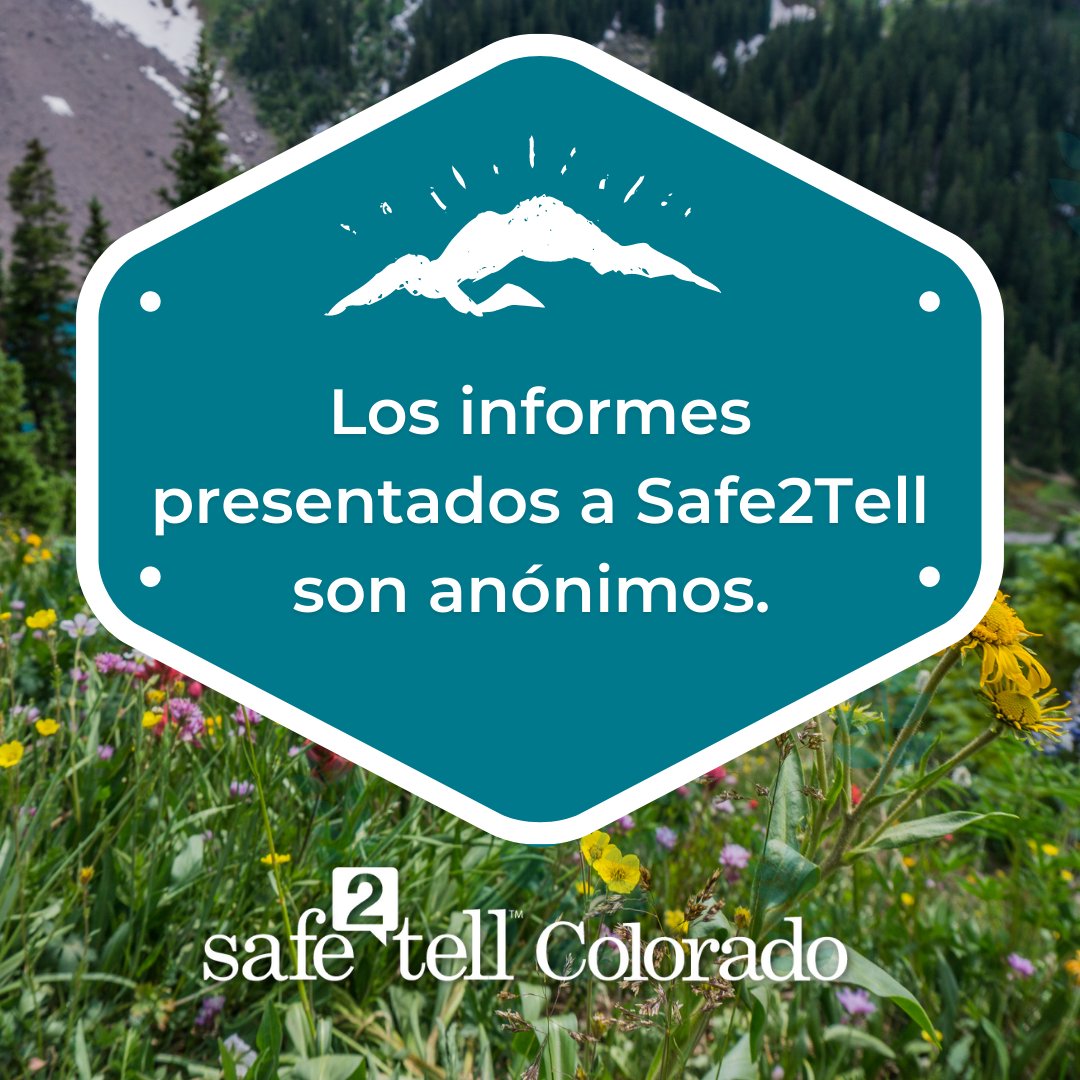Safe2TellCO's tweet photo. El presentar un informe a Safe2Tell puede ayudar a mantener la seguridad de tus compañeros y de la comunidad.
Presenta un informe.
Ayuda a cambiar las cosas.
#safe2tell #safe2tellco #colorado #schoolsafety https://t.co/fuTFT9zqaj