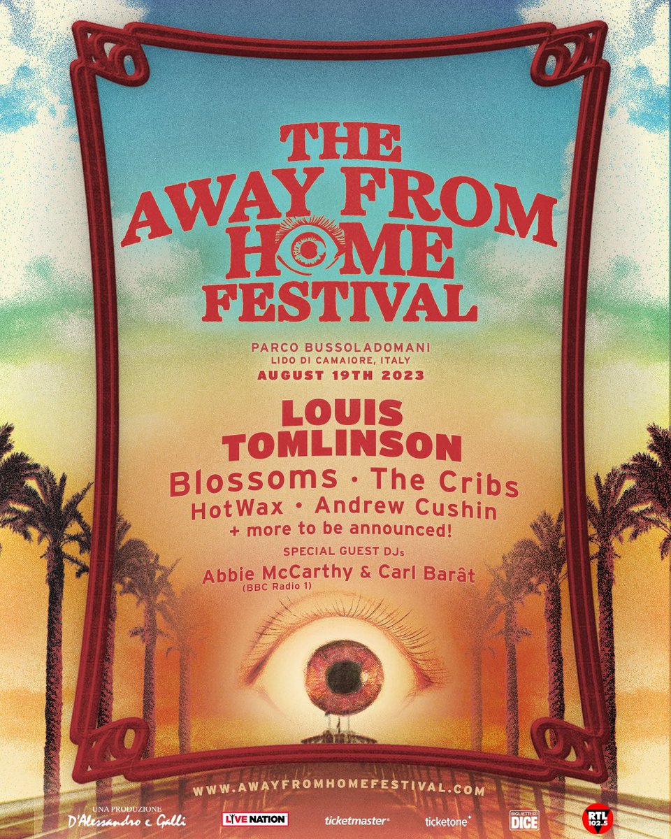 AWAY FROM HOME 2023 ITALY. It’s becoming one of my favourite days of the year! Buzzing about the line up, thank you to everyone playing! It’s going to be a special one! Tickets on sale 10am CEST Monday 29th May. awayfromhomefestival.com