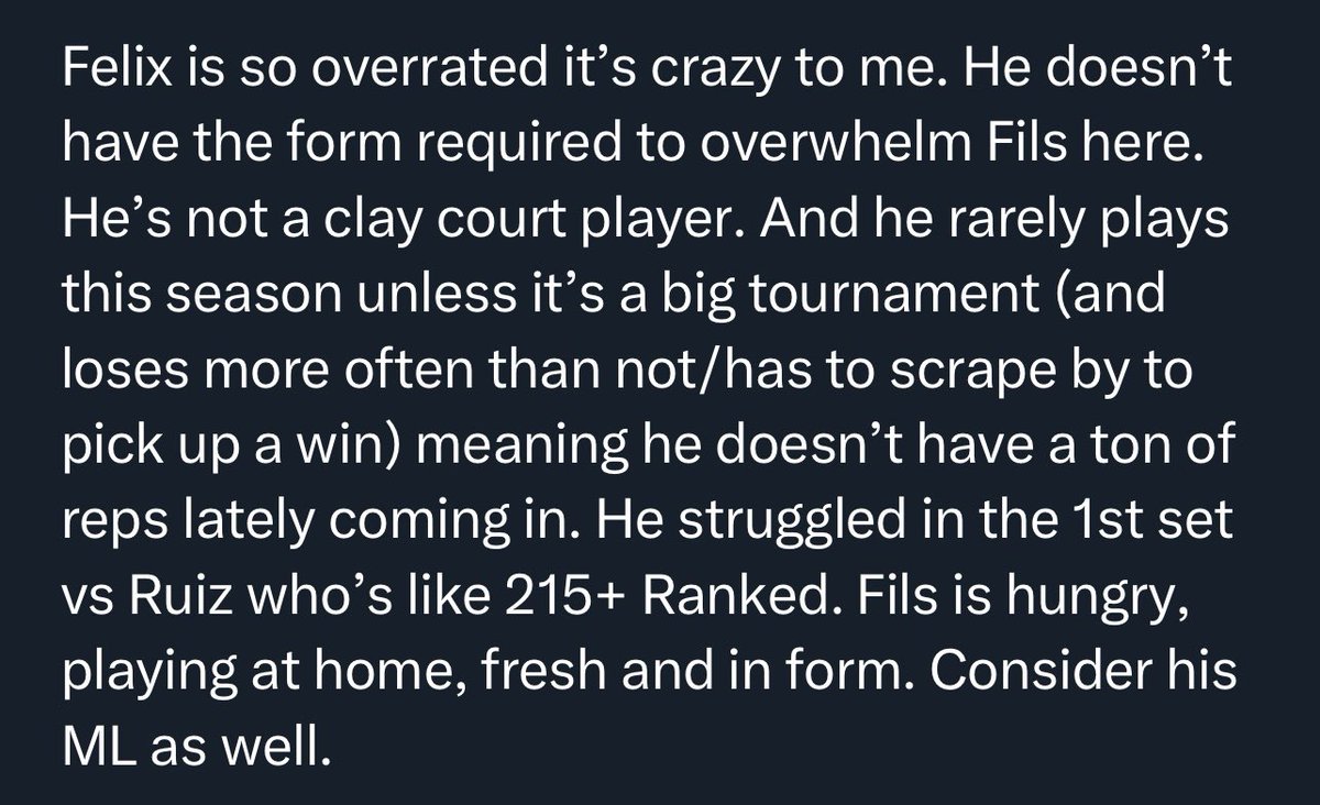 Said it before, and I’ll say it again. The only way I can be stopped is by walkovers, retirements and natural disasters. Felix Auger-Aliassime decides to be a pussy LIKE USUAL and withdraw pre match vs Fils. Guy is so unlikable. Fils was about to be easy money too smh…