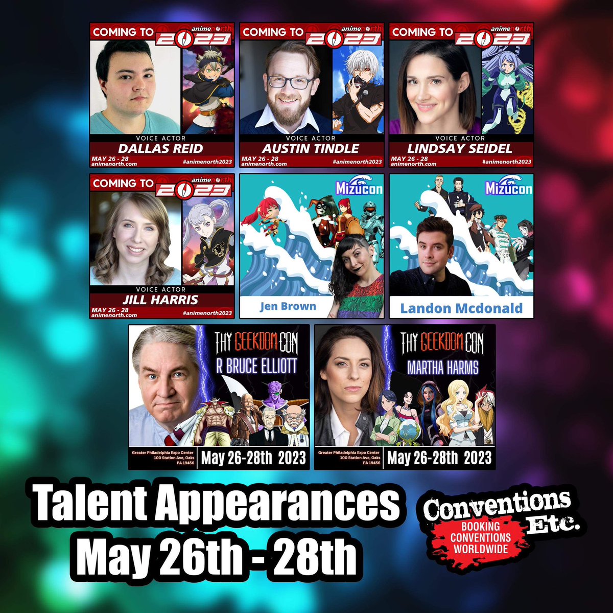 LevelUpVO's tweet photo. This weekend we have @FortWorthReid @austintindle @severelylindsay @JillHarrisVO at @anime_north @The_JenBrown @McMovieMan at @mizuconmiami @RBruceElliott1 @marthaharms at @ThyGeekdomCon @StephSouthVO @Pat_Pedraza @JoseyMcCoy @SeanChiplock @KellyBaskinVO @anairis_q at #TGEX https://t.co/M4Oc7diWXx