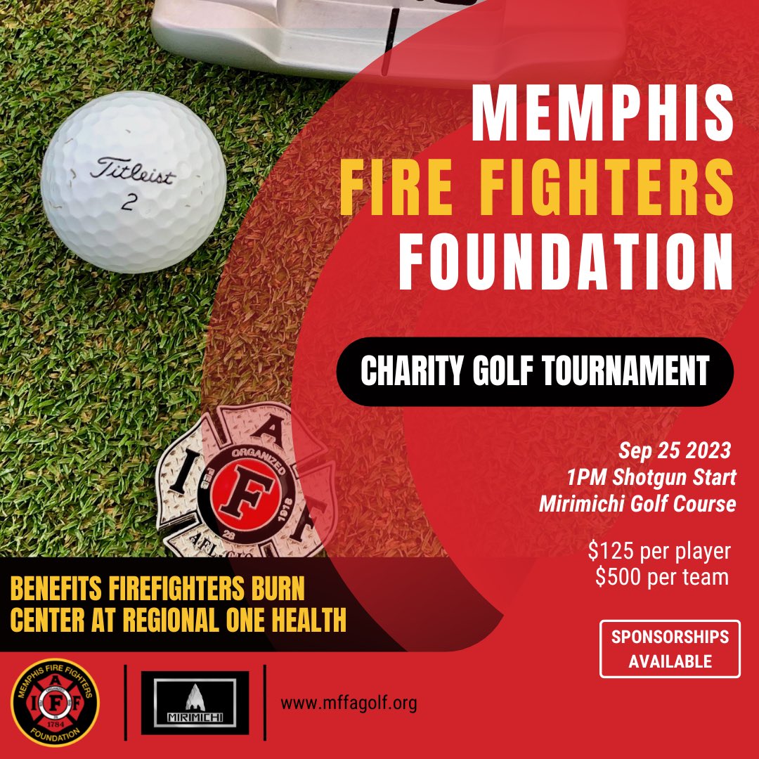 Our annual golf tournament benefiting the Firefighters Burn Center at <a href="/RegOneHealthFDN/">Regional One Health</a> is in September. Register today at mffagolf.org.
