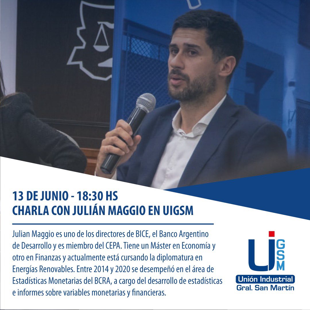Ciclo de Charlas gratuitas a nuestros industriales  #sanmartinenses

Mg.Julián Maggio - Director del #Bice nos acercará las herramientas de financiamiento para apalancar a las Pymes industriales de nuestro distrito 

Martes 13 de Junio a las 18.30 
En Av 101 Nro 2560 S Martin