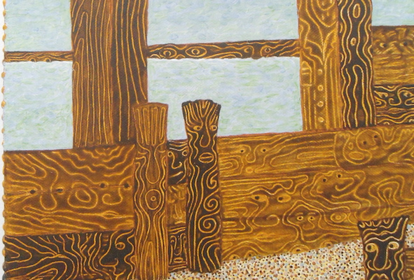 Detail of ‘Beach Groynes’ which is one of my paintings that will be on display in a group art exhibition open 27-29 May 2023 10am-5pm in The Studio at De La Warr Pavilion in Bexhill run by Bexhill Artists’ Workspace - please support us! Browser pix & cards also for sale.