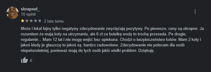 acluster2023's tweet photo. @schafterowanie Tu akurat koci miętka w Koszalinie (w którym mieszkam) Przeważające opinie? nie mogę wejść z dzieckiem >:( https://t.co/QLQulCA3hS