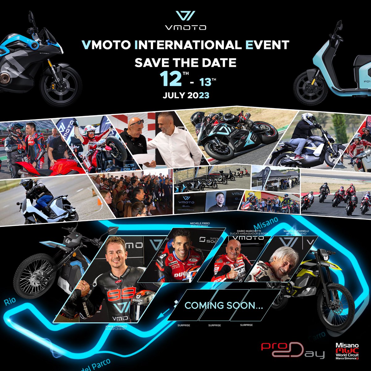 vmotosoco's tweet photo. VMOTO INTERNATIONAL EVENT 2023 - JULY 12 & 13 AT MISANO WORLD CIRCUIT 🔥🏍️
#Vmoto #ProDay2023 #MisanoWorldCircuit #Champions #Motorsposrt #ElectricActivity #VmotoDays https://t.co/47awzFEPTY