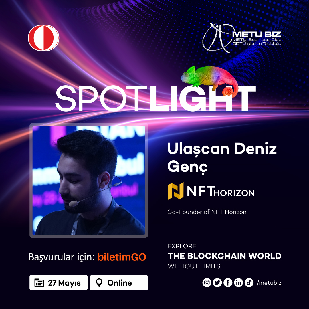 Spotlight birbirinden değerli konuşmacılarını sunar!

Co-Founder of NFT Horizon Ulaşcan Deniz Genç bizlerle birlikte olacak!✨

Sertifikalı etkinliğe ücretsiz başvurmak için bio’daki linke tıkla