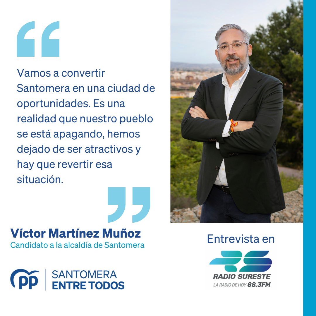 Victor_MarMu's tweet image. Vamos a convertir #Santomera en una ciudad de oportunidades

👉🏻 Escucha mi entrevista en @CopeSureste donde explico nuestro programa electoral, elaborado con las propuestas que nos han trasladado los santomeranos #PuedesConfiar 

🔊 m.soundcloud.com/rsureste-cope/…