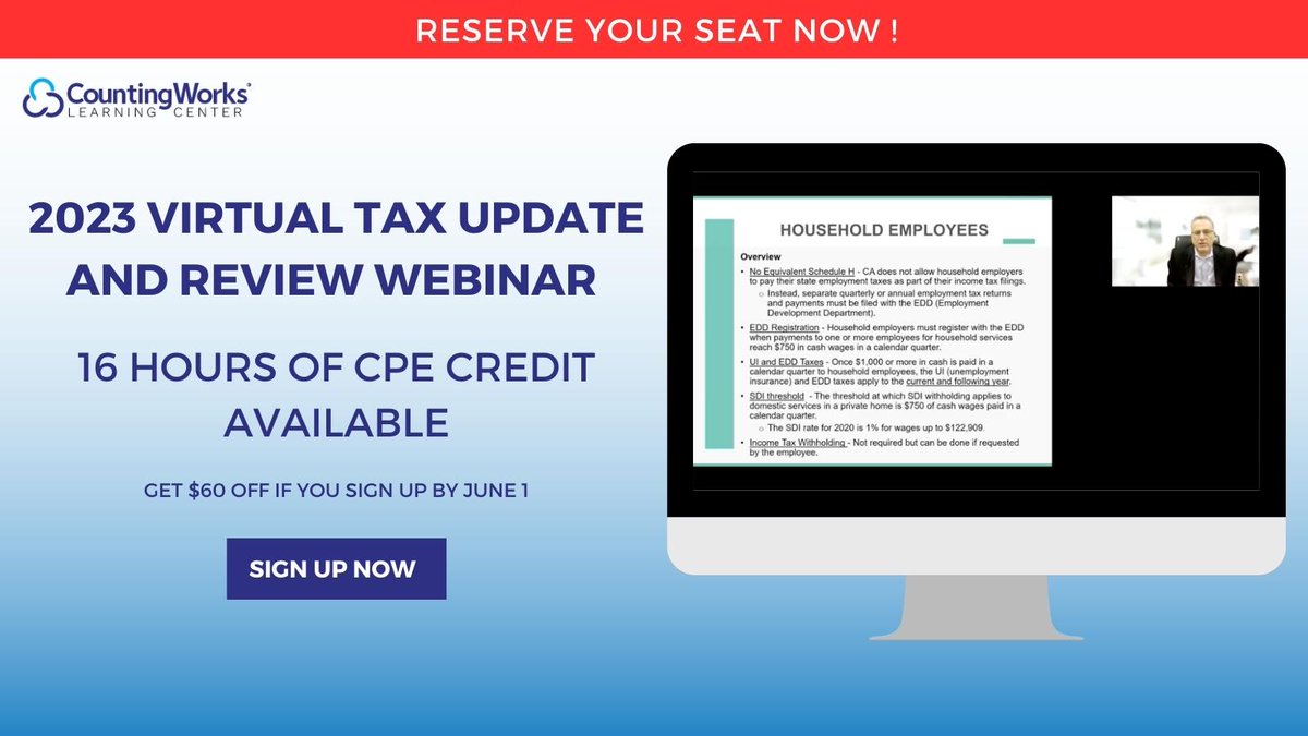 TaxCPE's tweet photo. Our highly popular Virtual Tax Update and Review Webinar is back for 2023. Get 16 hours of CPE credit to prepare you for the coming season. If you order before JUNE 1, you will get $60 off. 
Order now: https://t.co/HCELg4ORAb https://t.co/PWpU7ShKrQ