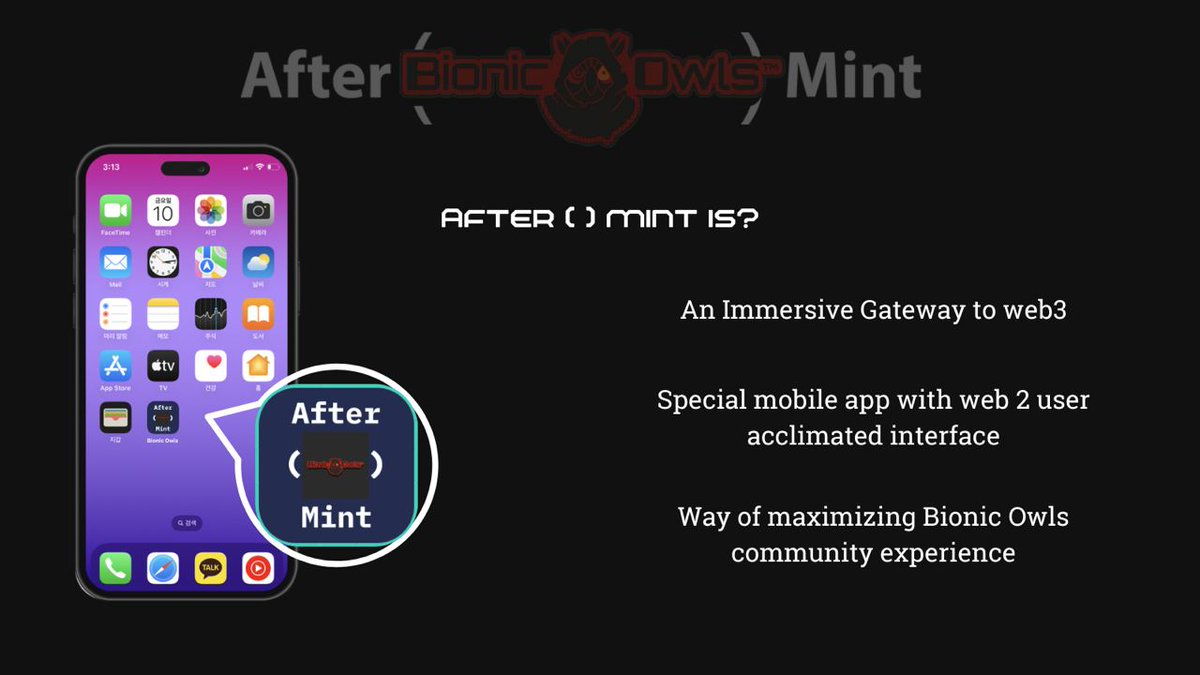 What is after-mint.io? 

An app to maximize your unique P2E game community experience in Bionic Owls metaverse, only with exclusive NFTs and tokens from Bionic Owls.🦉

Join and Follow @BionicOwls for more info🔥🚀

#BionicOwls #NFTcommunity #P2EGames