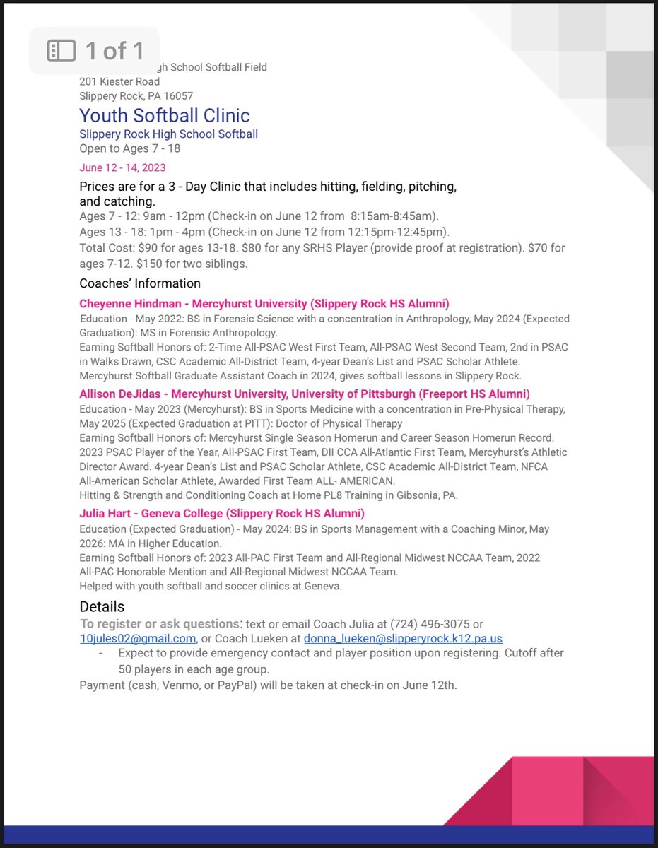 Please check out Ally and Chey's Youth Softball Clinic this June!