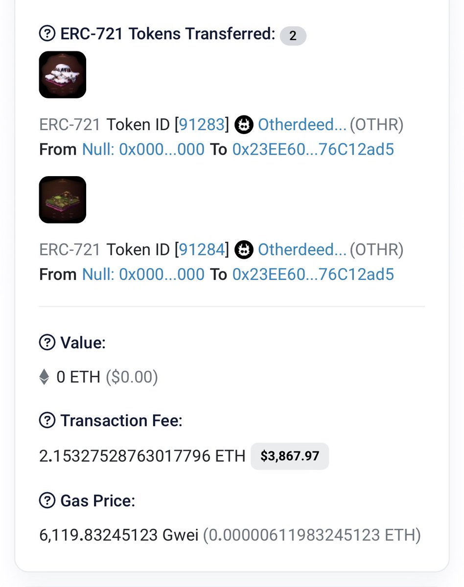 Lmfao who remembers the @OthersideMeta mint?

I paid 2.15 ETH in gas to mint my 2 public sale plots 😂