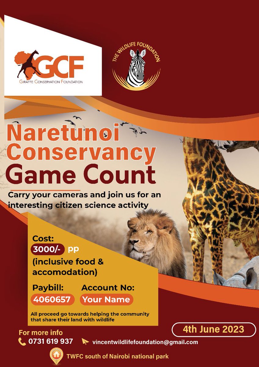 Join us on the 4th of June for this amazing citizen science exercise. 
<a href="/KWCAKenya/">Kenya Conservancies</a> <a href="/Kwskenya/">Kenya Wildlife Service</a>