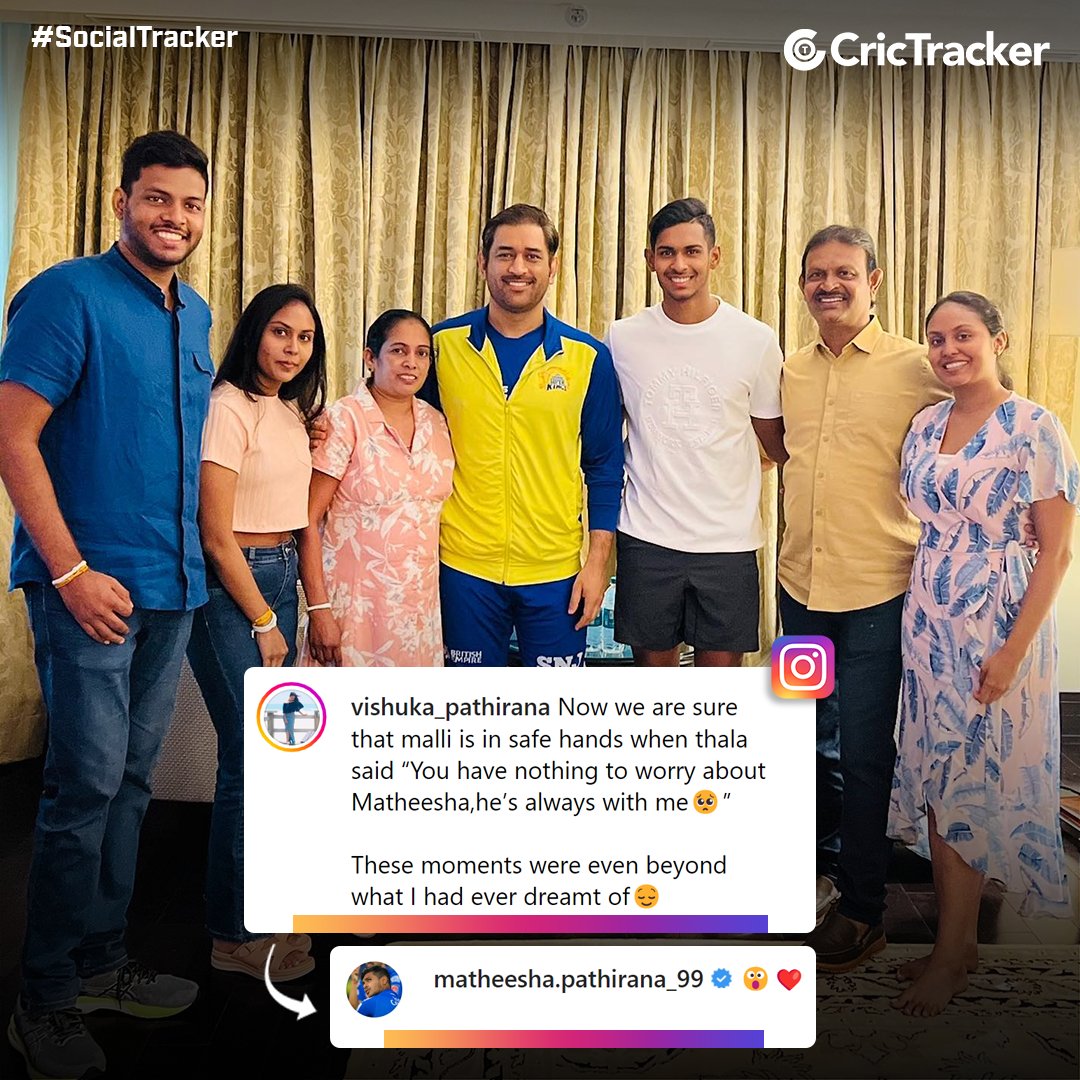 CSK captain MS Dhoni with Matheesha Pathirana's family. A lovely picture! 💛 #CricTracker #MSDhoni #MatheeshaPathirana